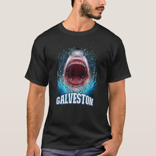 T-shirt Galveston Texas Vacances Great White Shark Beach T (Devant)