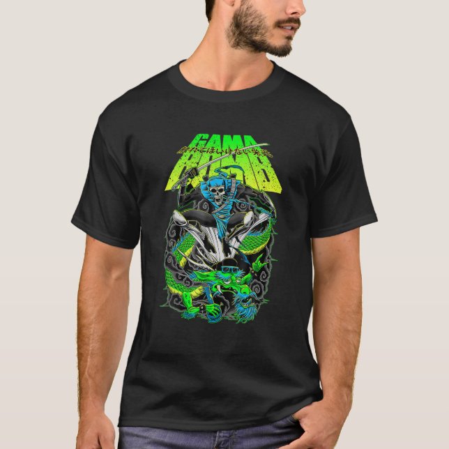 T-shirt Gama Bomb Crâne Ninja Légendes Monter Un Dragon Fa (Devant)