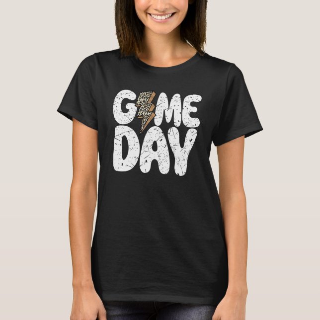 T-shirt Game Day Leopard Print Lightning Bolt Football Spo (Devant)