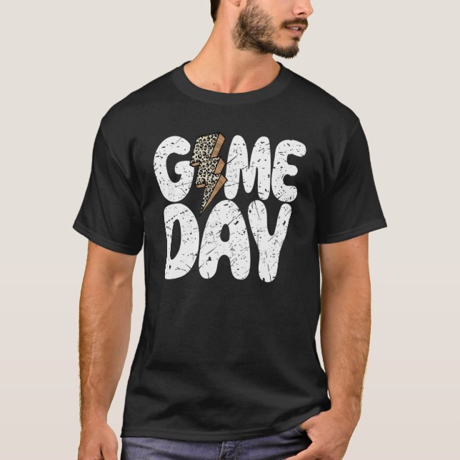 T-shirt Game Day Leopard Print Lightning Bolt Football Spo (Devant)