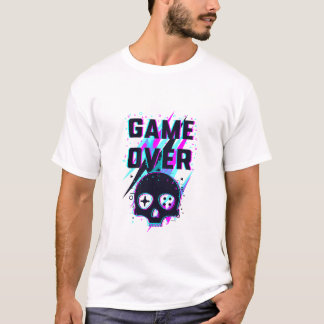 T-Shirt Game Over Crâne Néon Jeur Rétro 80 Glitc