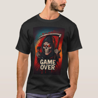 T-shirt Game Over Grim Reaper Skull – Dark Horror Gaming 