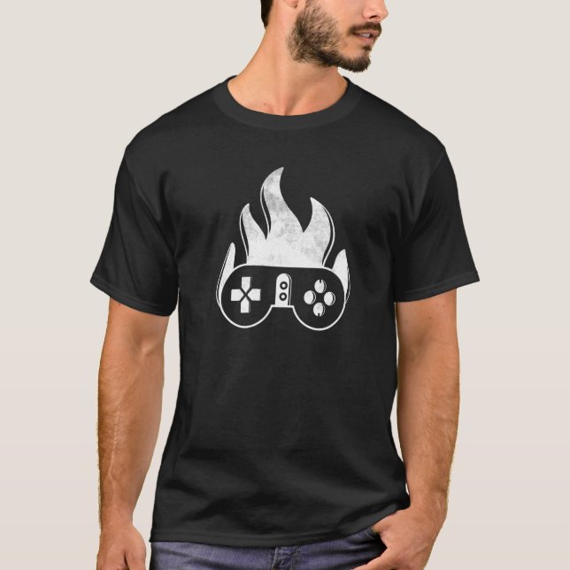 T-shirt Gamepad Fire Design Video Game Controller Gaming G (Devant)