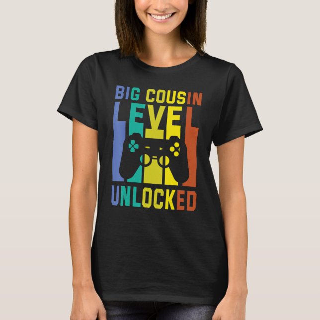 T-shirt Gamer Big Cousin Niveau Déverrouillé Heureux Pour  (Devant)