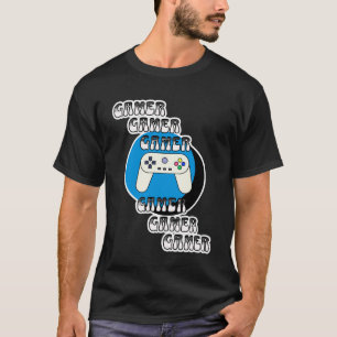 T-shirt Gamer bleu et noir Contrôleur vidéo