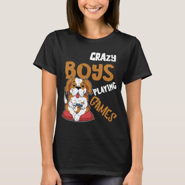 T-shirt Gamer Boys Joueur Chien Consoles Joueur Vidéo Jeu  (Devant)