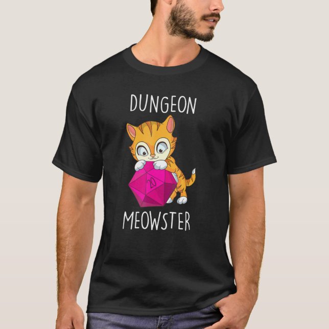 T-shirt Gamer Cat Nerdy Cat D20 Dice Rpg Gamer Dungeon Meo (Devant)