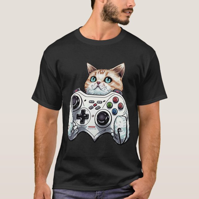 T-shirt Gamer Cat Video Game Controller Cute Kitten Cats A (Devant)