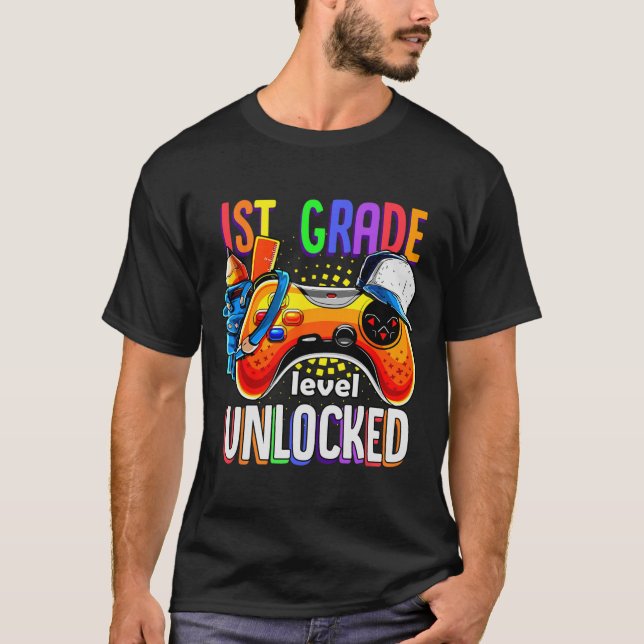T-shirt Gamer Ck To School Gamepad 1st First Grade Level U (Devant)