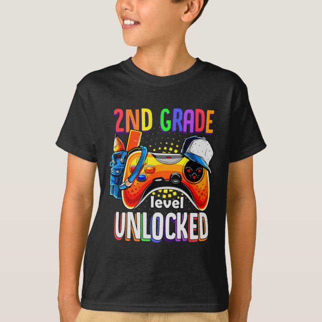 T-shirt Gamer Ck To School Gamepad 2nd Second Grade Level  (Devant)