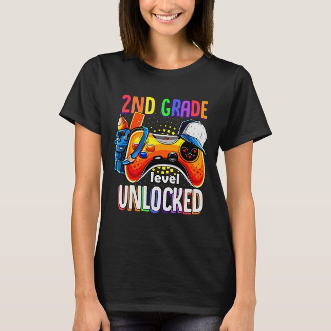 T-shirt Gamer Ck To School Gamepad 2nd Second Grade Level  (Devant)