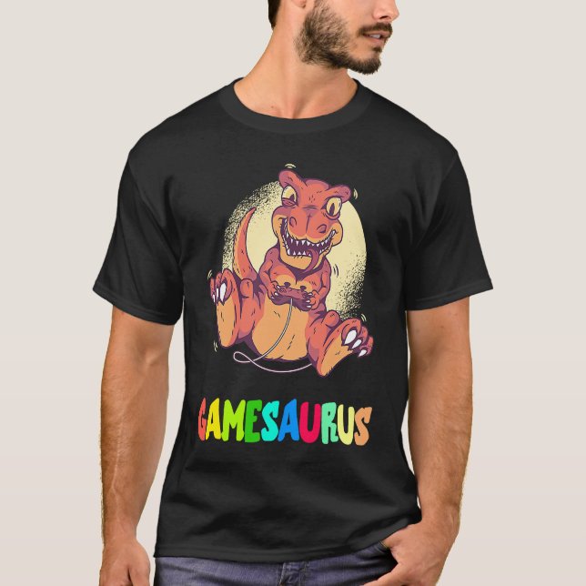 T-shirt Gamer Dinosaur PC Games Dino Consoles Gamer Rex (Devant)