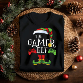 T-shirt Gamer Elf Famille Correspondant Noël Nom de la ten