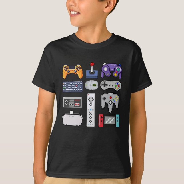 T-shirt Gamer enfants Pixel art jeux contrôleurs gamepad (Devant)