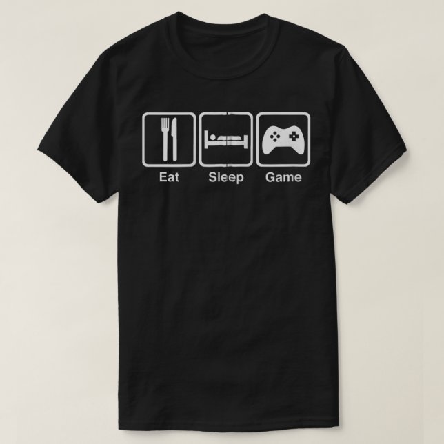T-shirt Gamer Funny Cadeau Mange Sommeil Jeu Zip (Design devant)