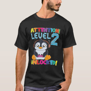 T-shirt Gamer Garçon Penguin Attention Niveau 2 Jeu déverr