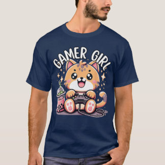 T-shirt Gamer Girl Cat Gaming Cute Video Game Women Girls 