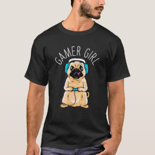 T-shirt Gamer Girl Chien Jeu Carlin Chien Mignon Jeu Vidéo