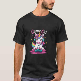 T-shirt Gamer Girl Gamer, Unicorn, Colorful Long Sleeve T-