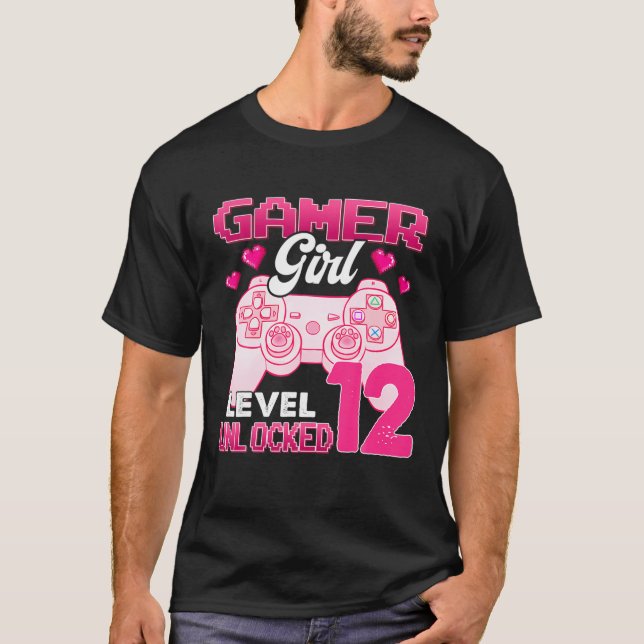 T-shirt Gamer Girl Level 12 Déverrouillé Jeu Vidéo 12E Nai (Devant)
