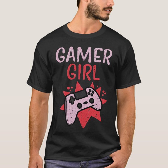 T-shirt Gamer Girl Pink Game Controller Cute Video Gaming  (Devant)