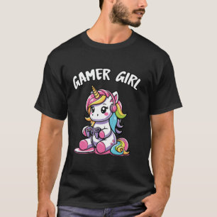 T-shirt Gamer Girl Unicorn contrôleur de jeu vidéo Kawaii