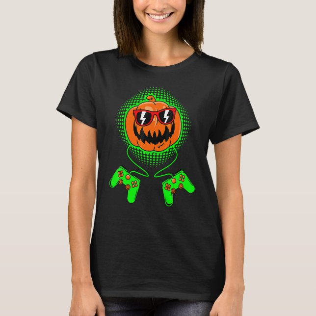 T-shirt Gamer Halloween Jackolantern Scary Gaming Boys Kid (Devant)