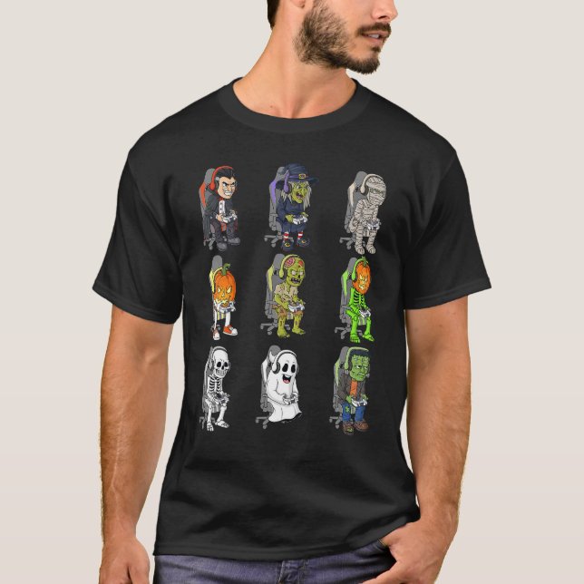 T-shirt Gamer Halloween Skeleton Vampire Jeu Mummy Boys (Devant)