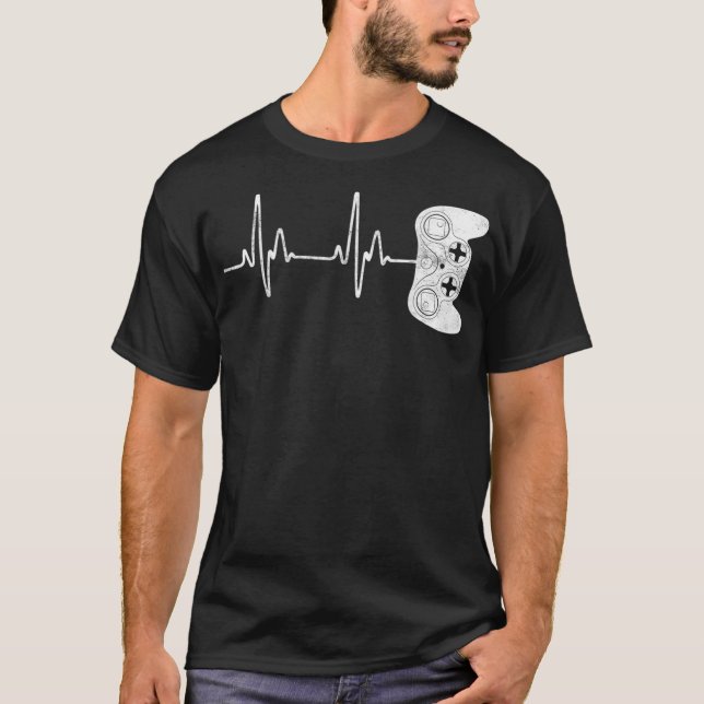 T-shirt Gamer Heartbeat Jeux Vidéo Jeu Lover Hommes garçon (Devant)