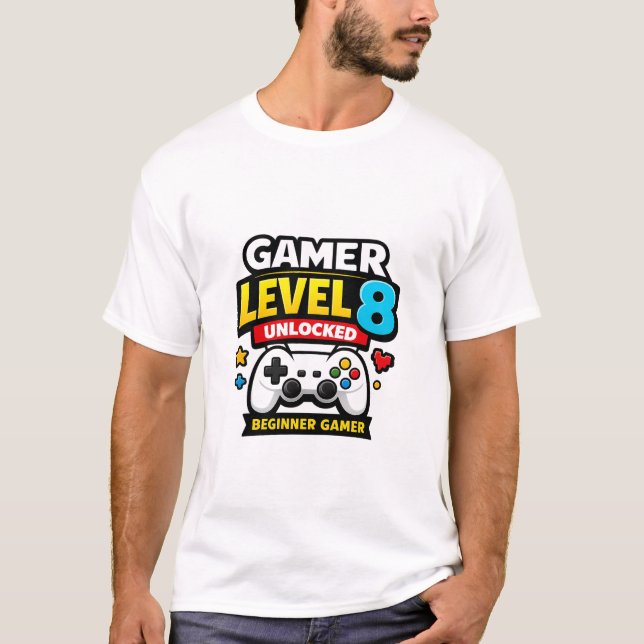 T-shirt Gamer Level 8 Unlocked Beginner Controller Funny (Devant)