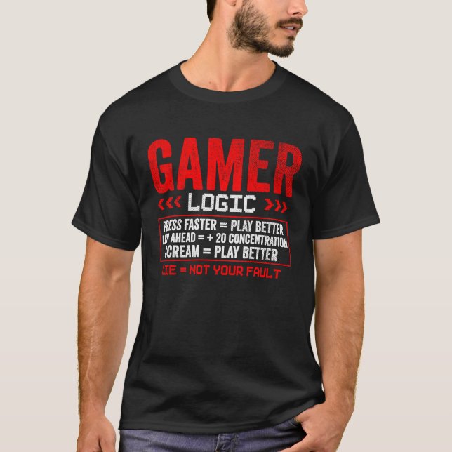 T-shirt Gamer Logic Press maigre cri de presse Jeu (Devant)