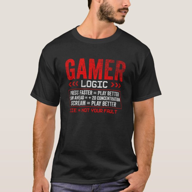 T-shirt Gamer Logic Press maigre cri de presse Jeu (Devant)