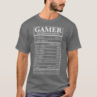 T-shirt Gamer Nutrition Facts Funny Vidéo Jeux Garçons