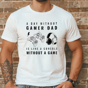 T-shirt Gamer papa Joueur de typographie noir et blanc