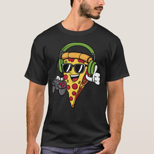 T-shirt Gamer Pizza Video Gaming Funny Video Gamer Pizza L (Devant)