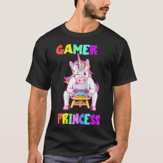 T-shirt Gamer Princess Console Jeu Unicorn Ordinateur