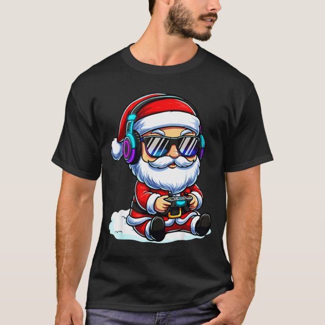 T-shirt Gamer Santa Video Game Christmas Gaming  (Devant)