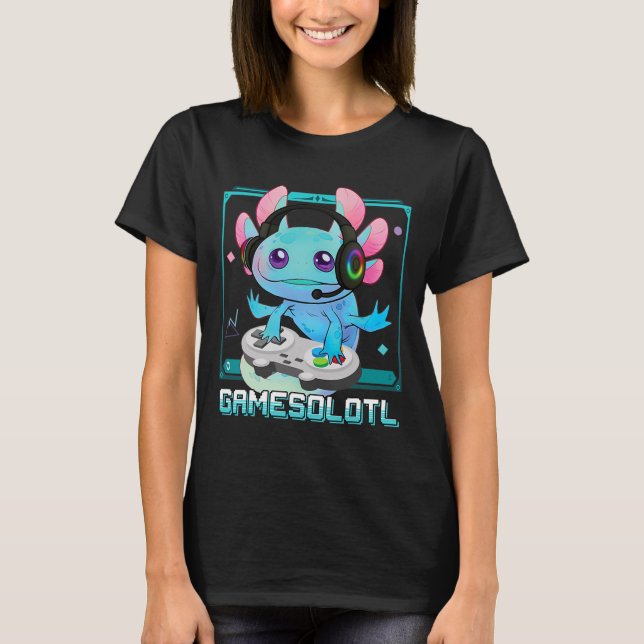 T-shirt Gamer Vidéo Axolotl Kawaii Pastel Goth mignon Anim (Devant)