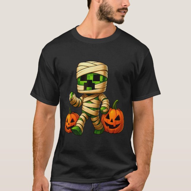T-shirt Gamer Xel Pumpkin Mummy Men Kids Boy Halloween Fun (Devant)