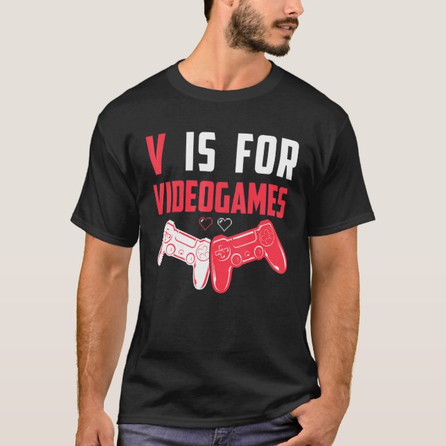 T-shirt Gamers   V Is For Videogames Valentine's Day Boys (Devant)