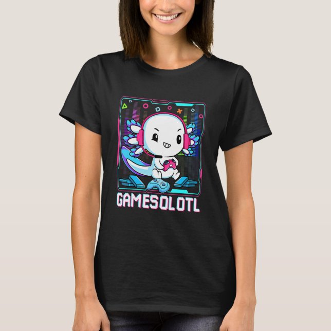 T-shirt Gamesolotl Gamer Axolotl Fish Playing Video Games  (Devant)