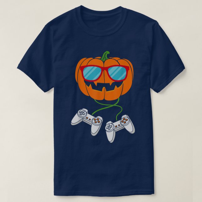 T-shirt Gaming apparel Halloween Pumpkin Holding controlle (Design devant)