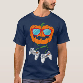 T-shirt Gaming apparel Halloween Pumpkin Holding controlle