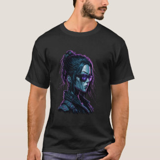 T-shirt gaming female face character with sunglasses