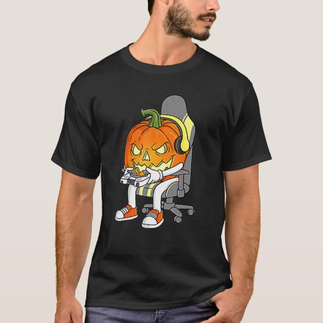 T-shirt Gaming Halloween Jack O Lantern Gamer Boys Kids (Devant)