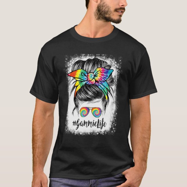 T-shirt Gammie Bleached Life Messagerie Cheveux Bun Tie Dy (Devant)