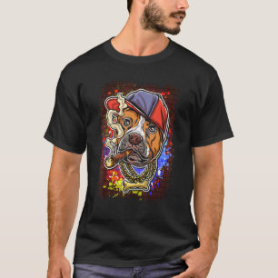 T-shirt Gangsta Hip Hop Branché Pitbull Pour Pitbull Fuman