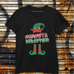 T-shirt Gangsta Wrapper Elf Legs Red Green Funny Noël
