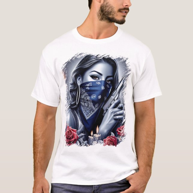 T-shirt Gangster Girl Hip hop chicano art Design (Devant)