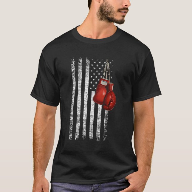 T-shirt Gants en boîte Drapeau américain en détresse (Devant)